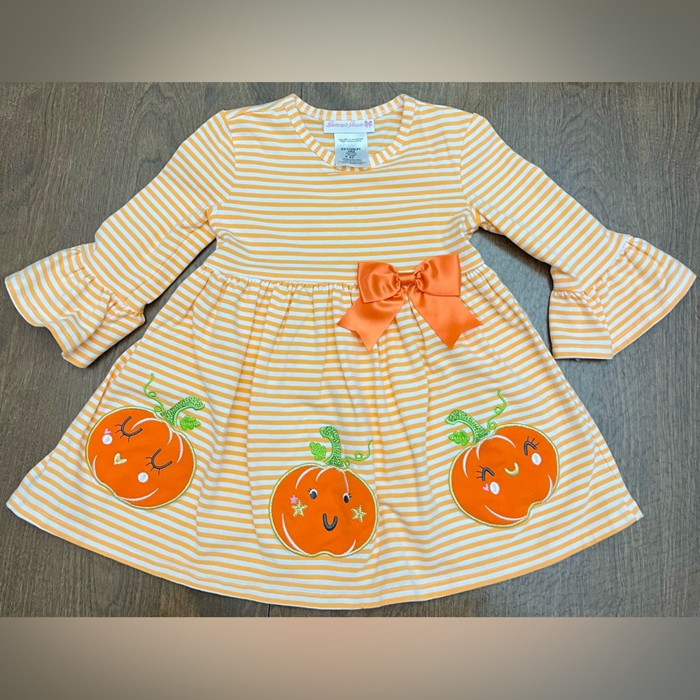 Thanksgiving Orange Striped Pumpkin Dress for Kids